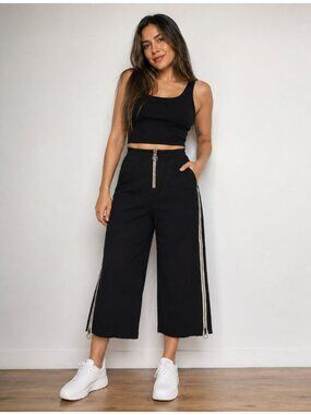 Dauntless NYC Black Wide-Leg Pants Cropped Side Zippers Organic Cotton Blend L
